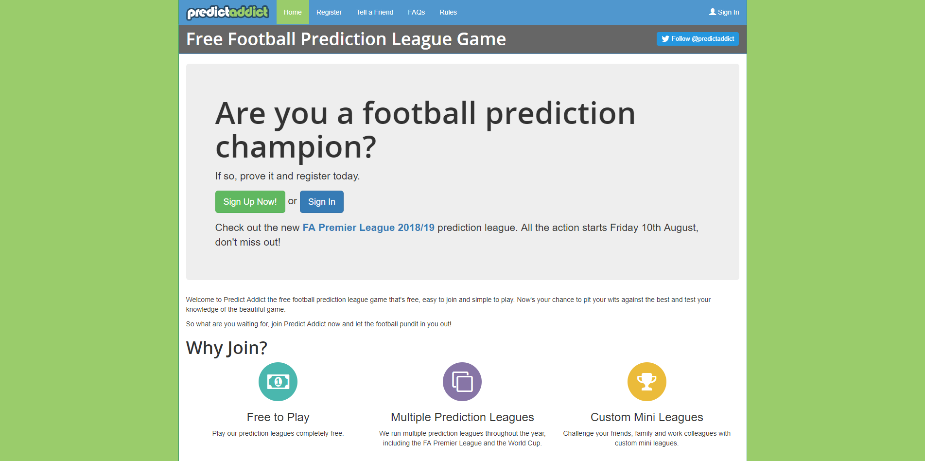 Free Online Football Prediction League Game - Predict Addict